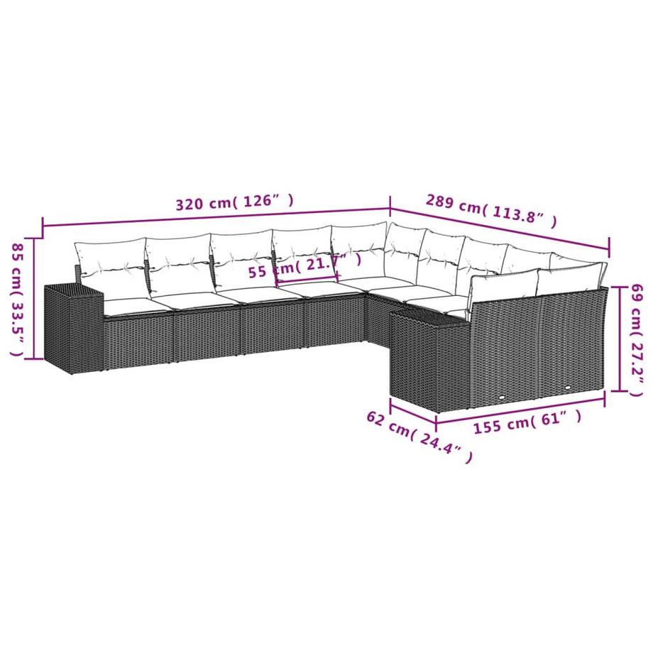 VidaXL set divano da giardino Polirattan  