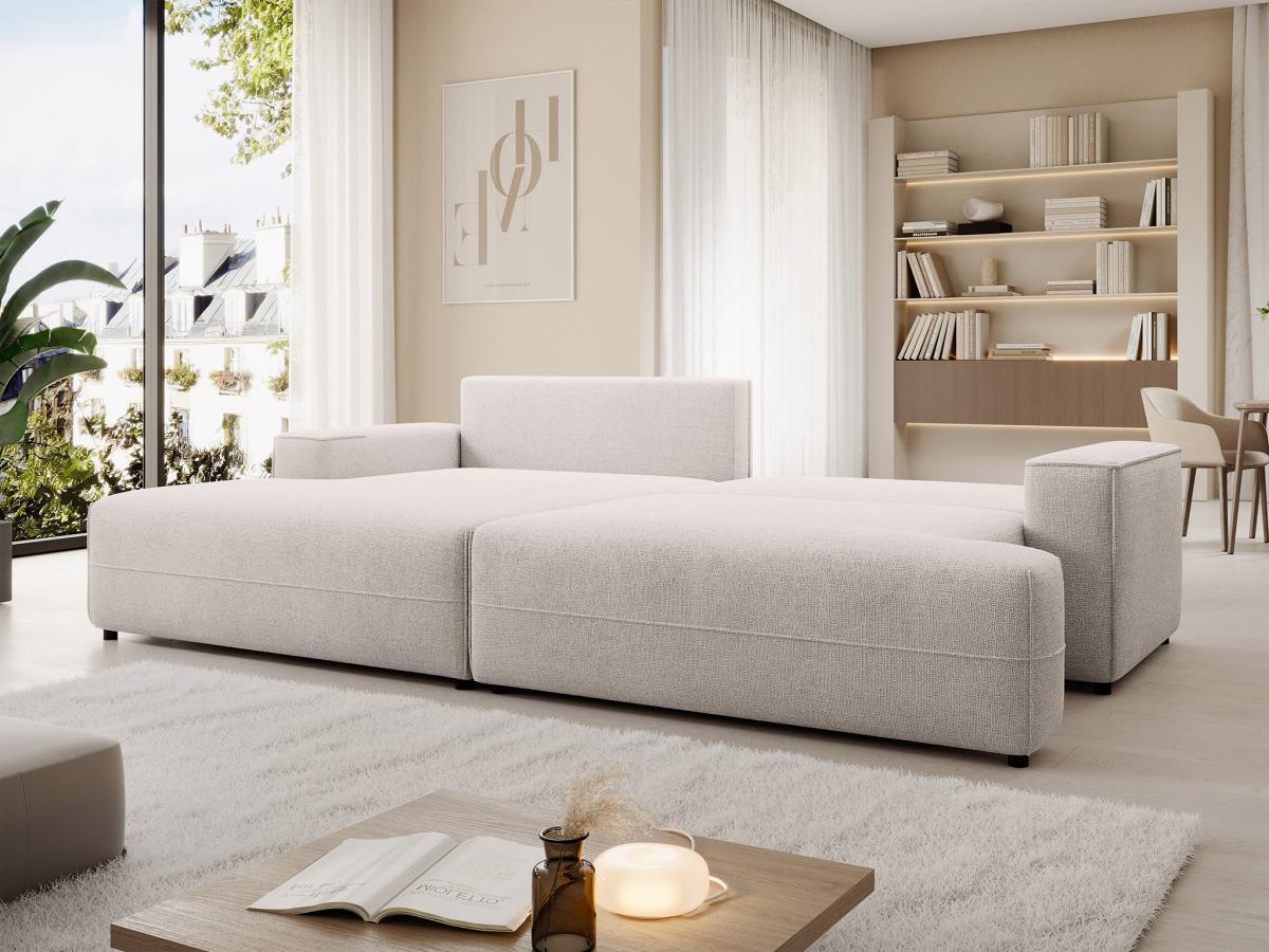 Vente-unique Ecksofa mit Schlaffunktion - Ecke links - Strukturstoff - Beige - BREGLIO  