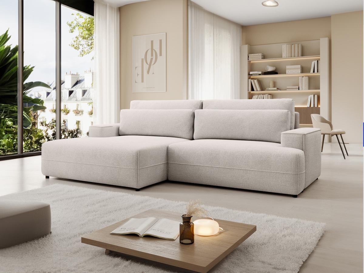 Vente-unique Ecksofa mit Schlaffunktion - Ecke links - Strukturstoff - Beige - BREGLIO  