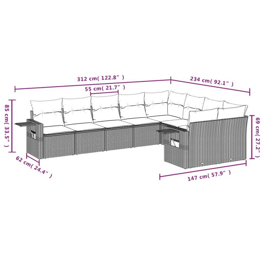 VidaXL set divano da giardino Polirattan  