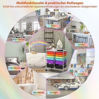 B2X Rollwagen Metallgestell Rollcontainer 12 Schubladen Badrollwagen mit Bremsen Mehrfarbig  