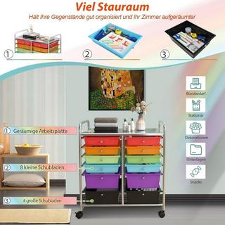 B2X Rollwagen Metallgestell Rollcontainer 12 Schubladen Badrollwagen mit Bremsen Mehrfarbig  