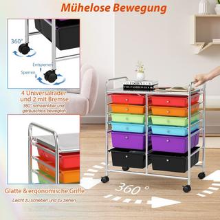 B2X Rollwagen Metallgestell Rollcontainer 12 Schubladen Badrollwagen mit Bremsen Mehrfarbig  