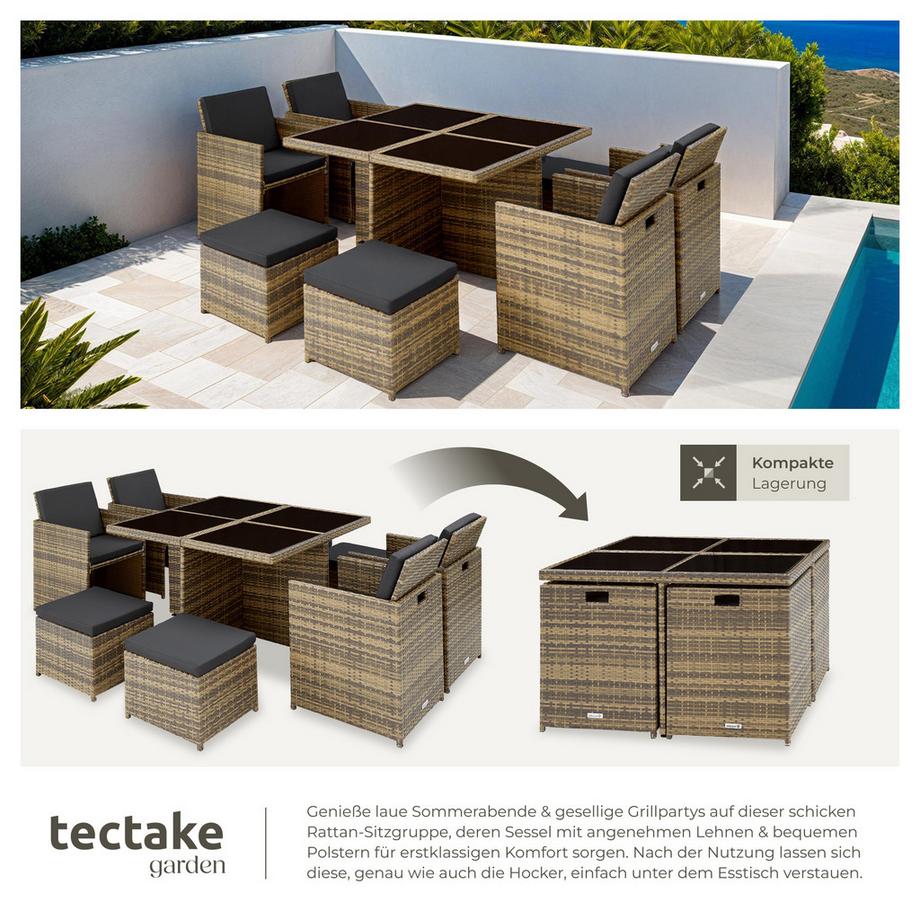 Tectake Aluminium Rattan Sitzgruppe Manhattan wetterfest und UV-beständig 2 Bezugssets  