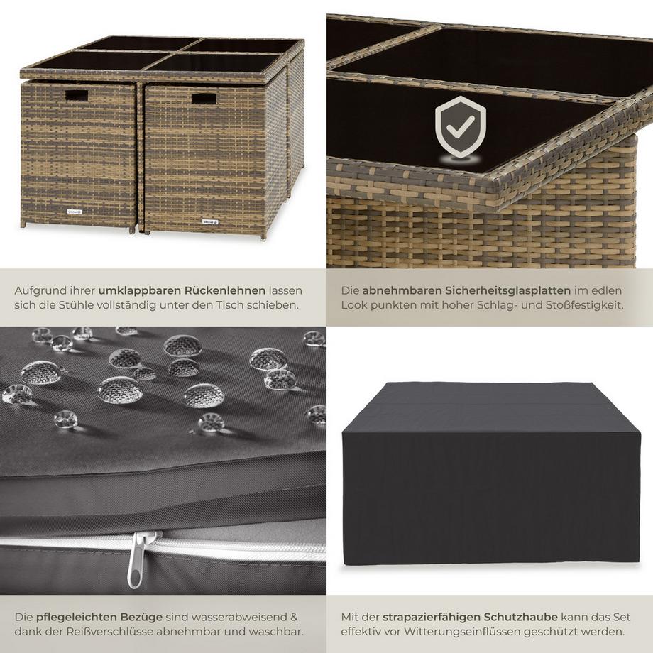 Tectake Aluminium Rattan Sitzgruppe Manhattan wetterfest und UV-beständig 2 Bezugssets  