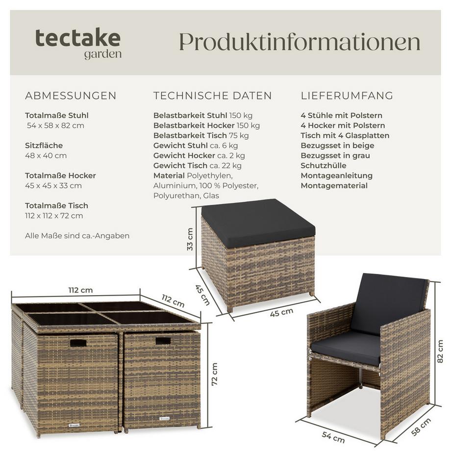 Tectake Aluminium Rattan Sitzgruppe Manhattan wetterfest und UV-beständig 2 Bezugssets  