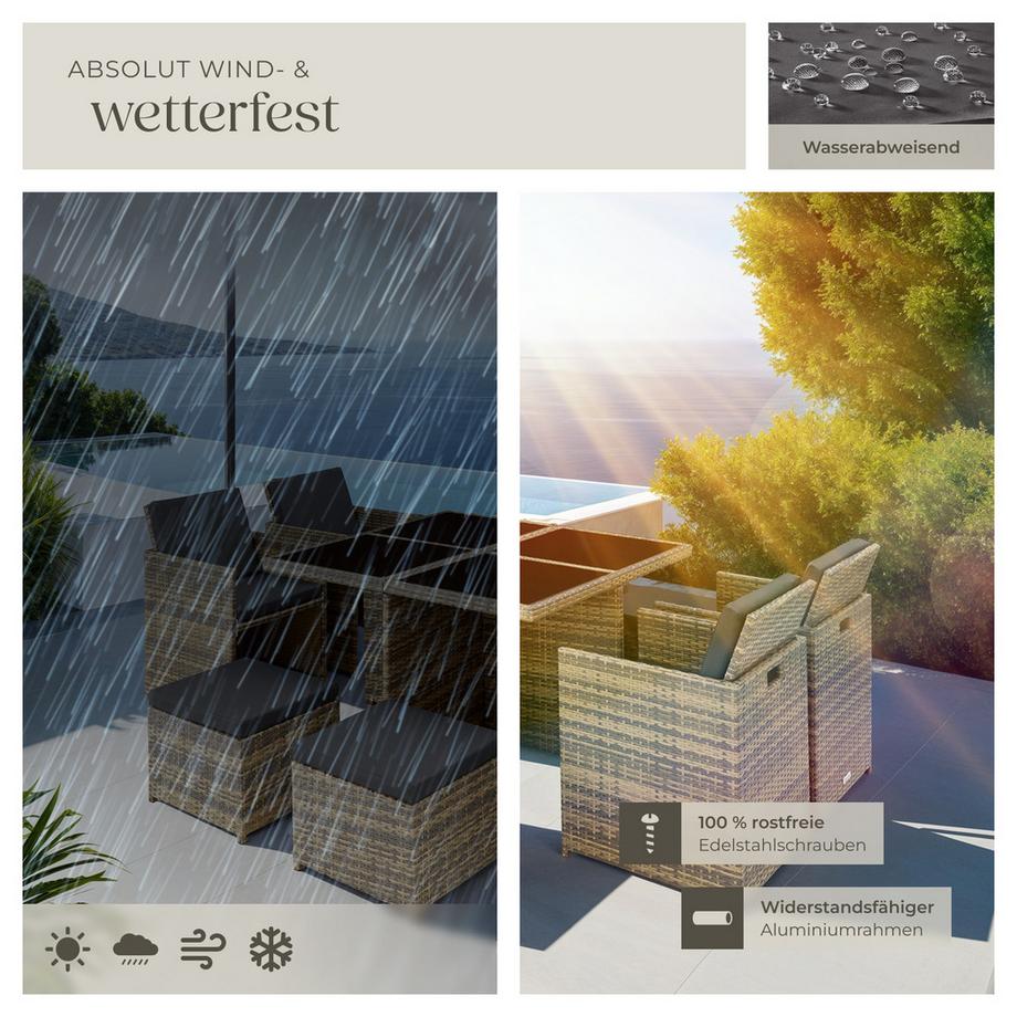 Tectake Aluminium Rattan Sitzgruppe Manhattan wetterfest und UV-beständig 2 Bezugssets  