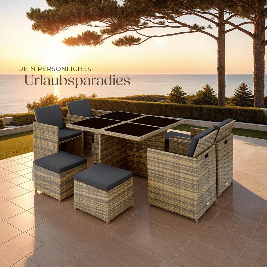 Tectake Aluminium Rattan Sitzgruppe Manhattan wetterfest und UV-beständig 2 Bezugssets  