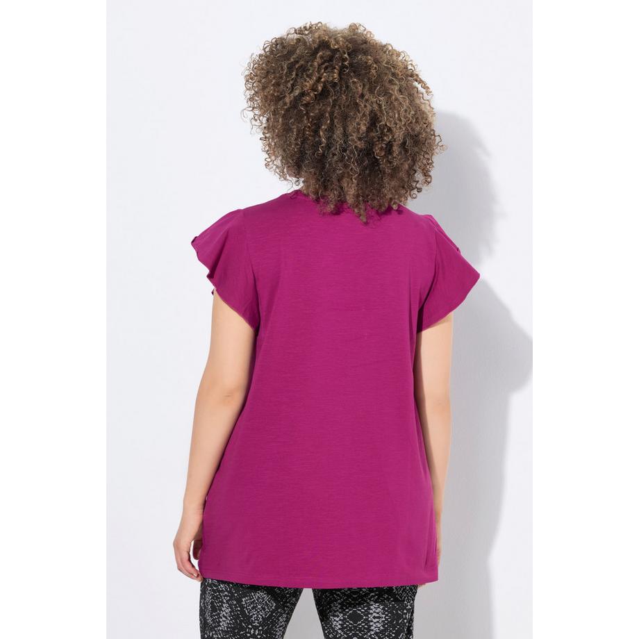 Ulla Popken T-shirt Volants Coupe Évasée Décolleté en V  