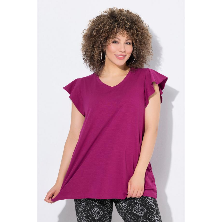 Ulla Popken T-shirt Volants Coupe Évasée Décolleté en V  