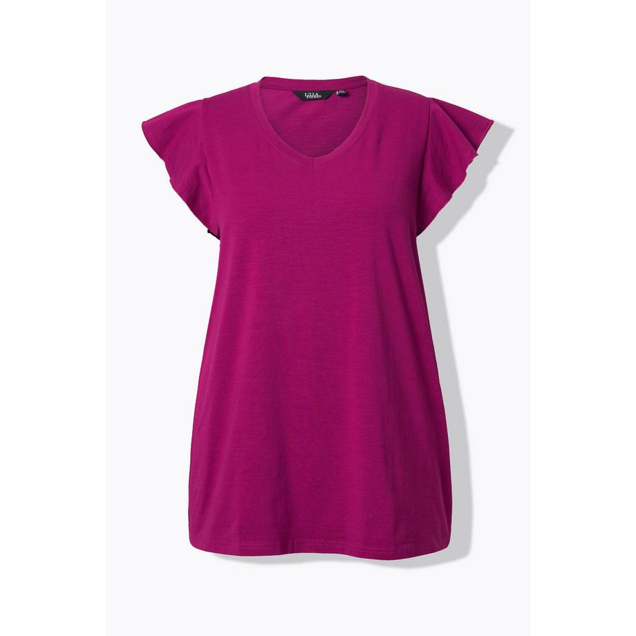 Ulla Popken T-shirt Volants Coupe Évasée Décolleté en V  