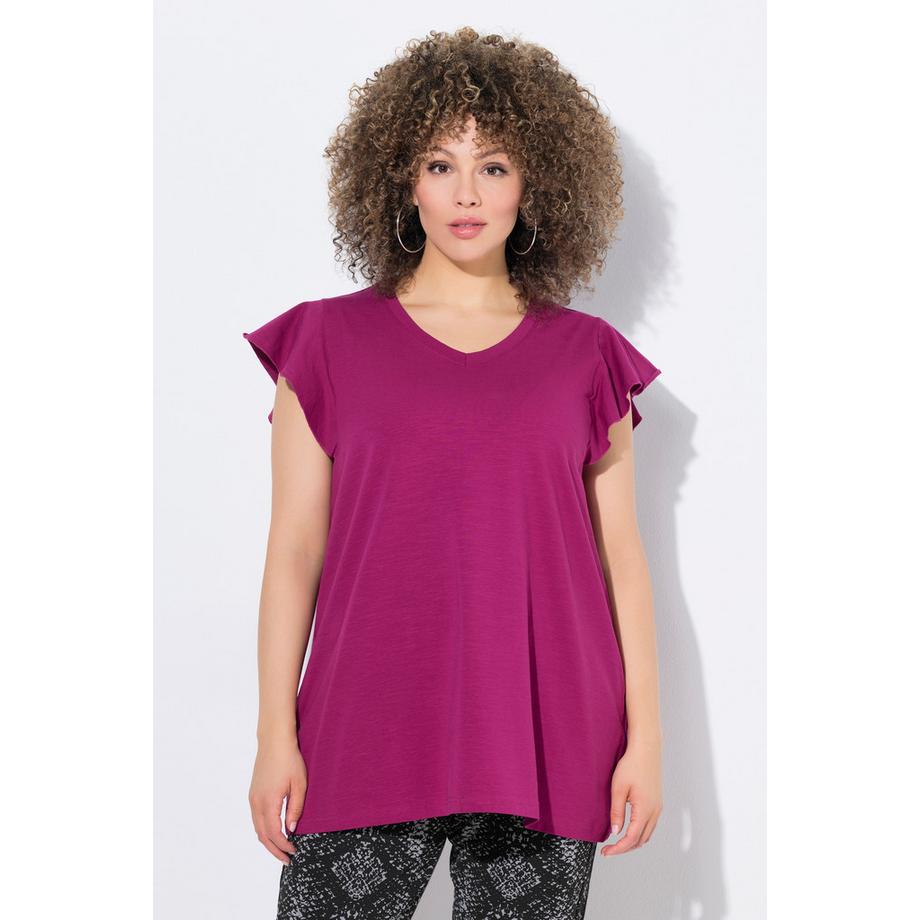 Ulla Popken T-shirt Volants Coupe Évasée Décolleté en V  