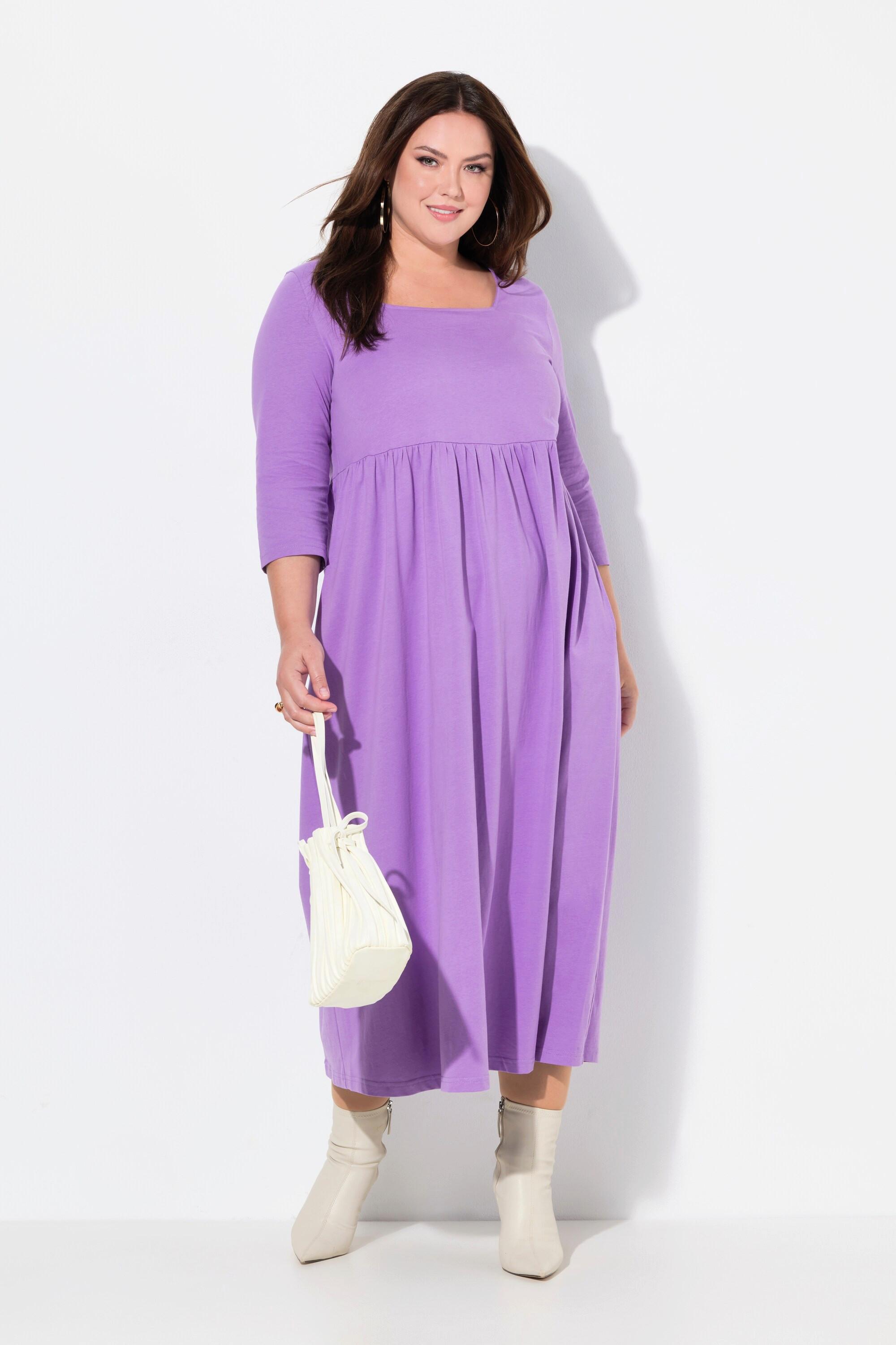 Ulla Popken Jerseykleid A-Linie Carrée-Ausschnitt 3/4-Arm  