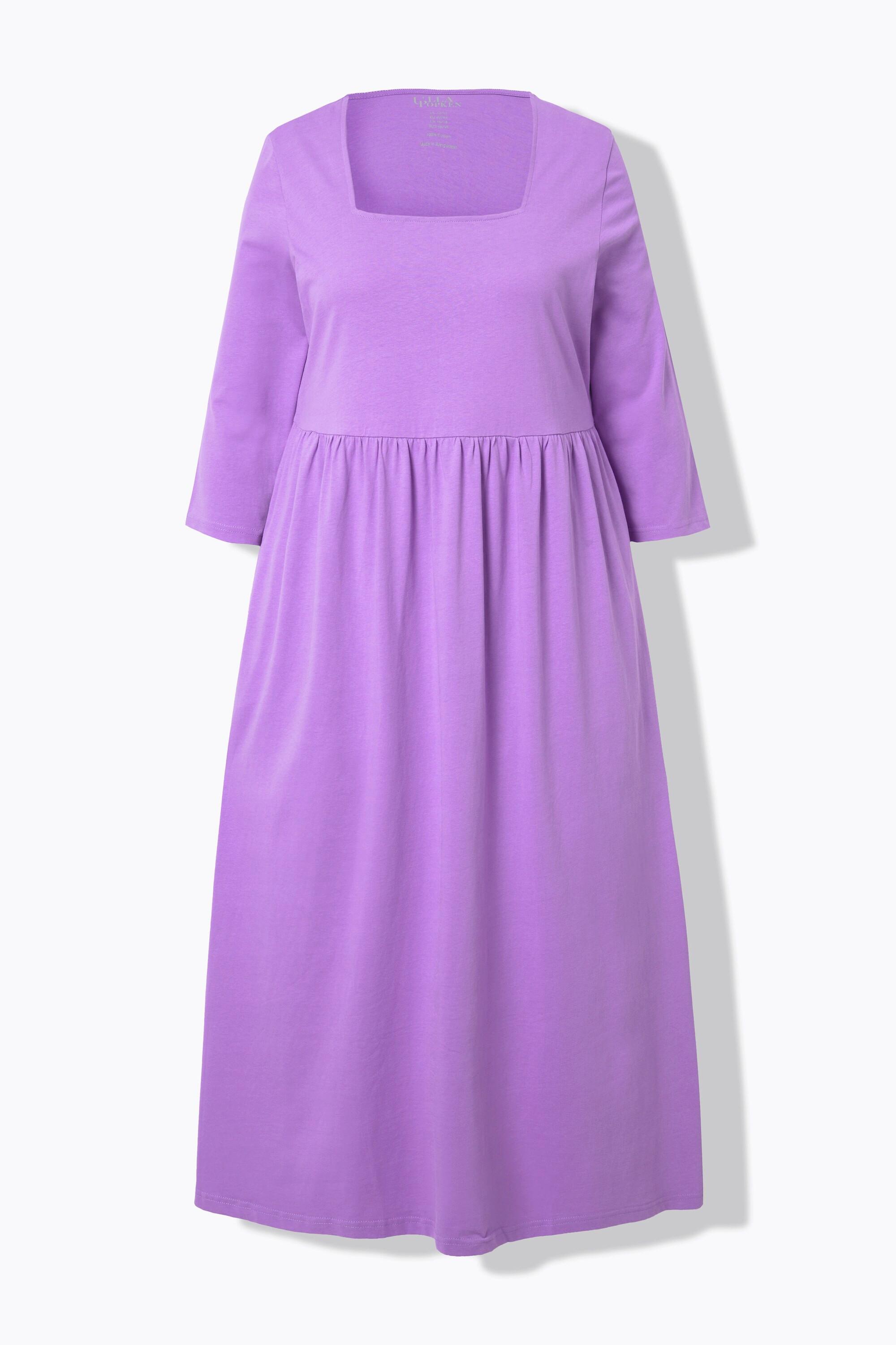 Ulla Popken Jerseykleid A-Linie Carrée-Ausschnitt 3/4-Arm  