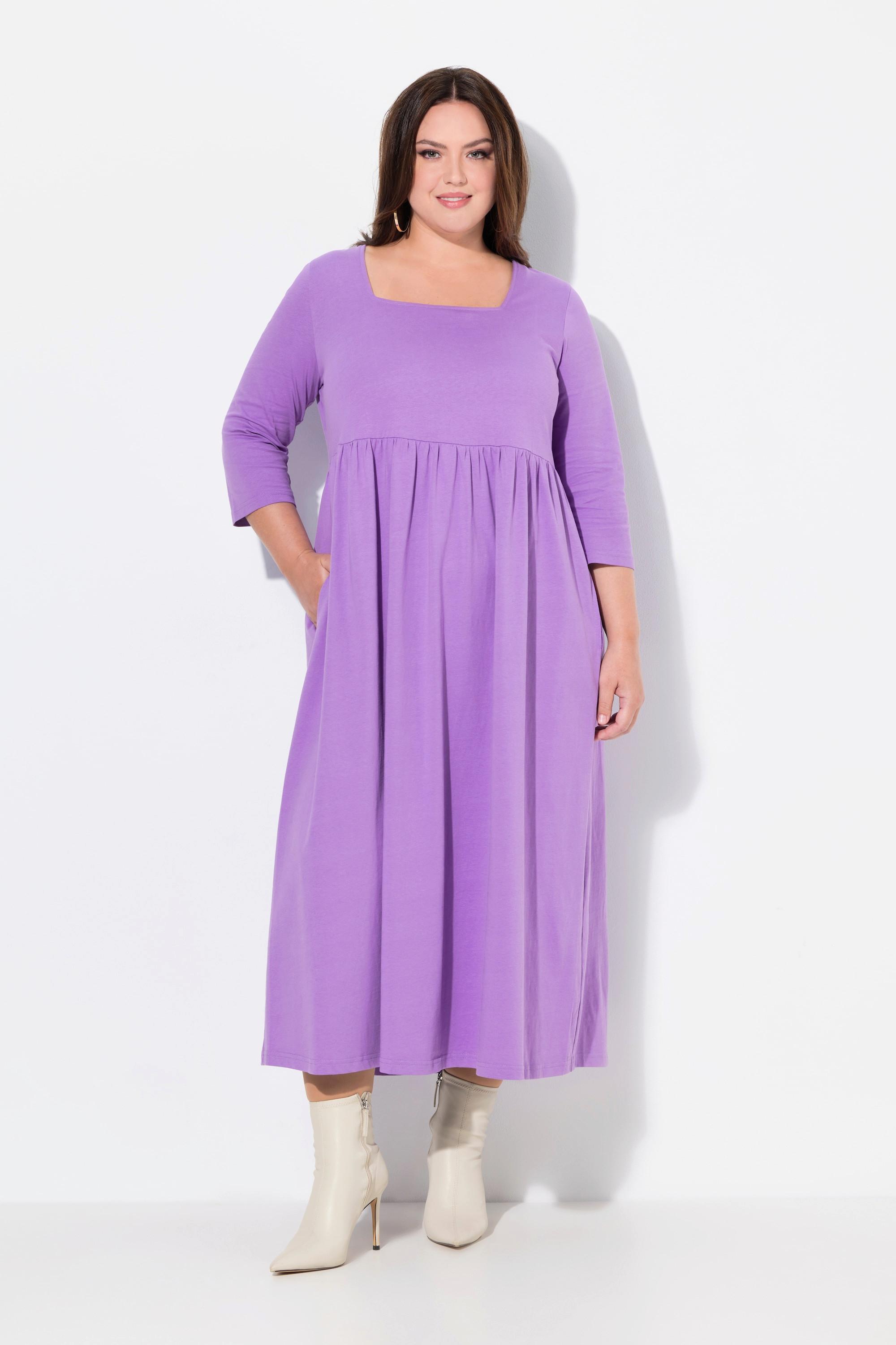 Ulla Popken Jerseykleid A-Linie Carrée-Ausschnitt 3/4-Arm  