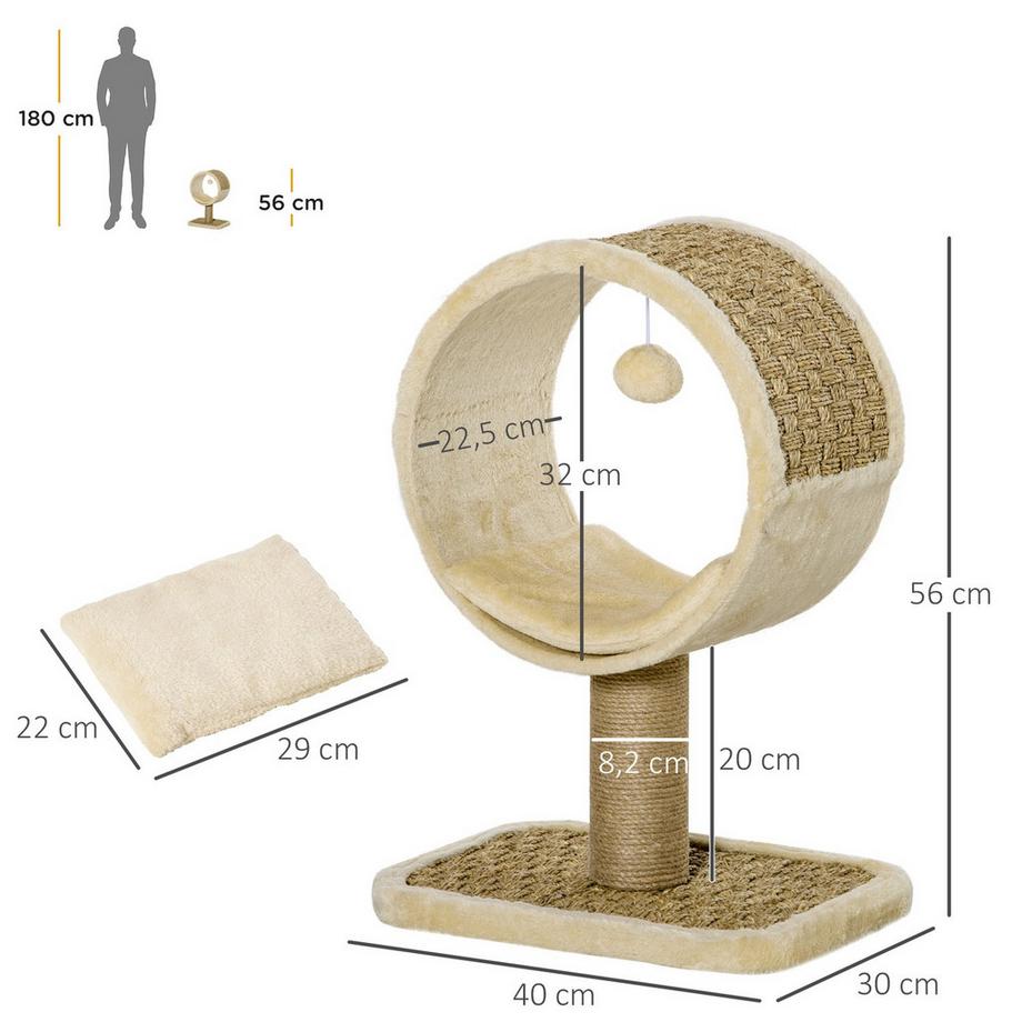 Northio  Katzenkratzbaum Klein Ideal Für Eine Katze, Mit Jute-Stamm & Spielzeug, Kletterbaum, Khaki+Hellbraun, 40X30X56Cm 