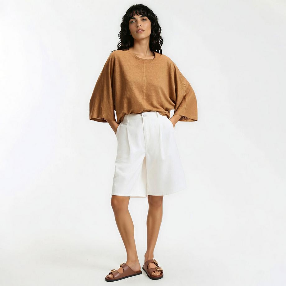 La Redoute Collections Lino Girocollo Maniche Larghe T-Shirt  