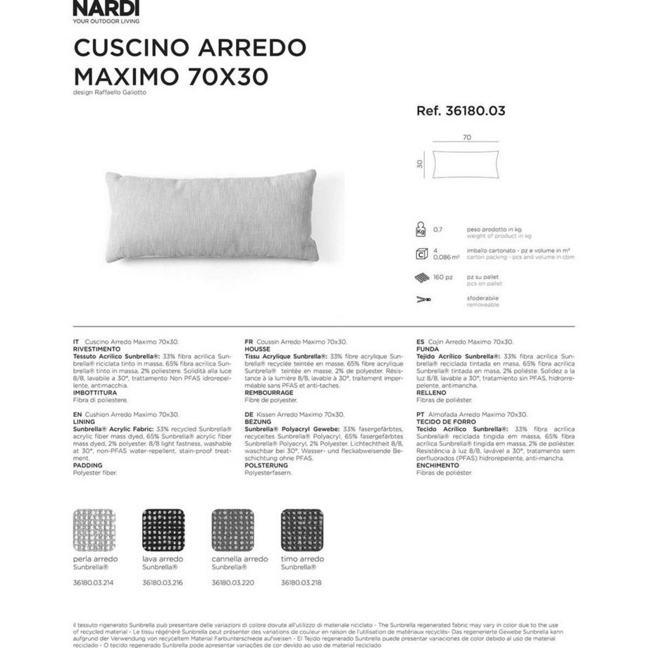 NARDI outdoor Cuscino da giardino Maximo rosso 70x30  