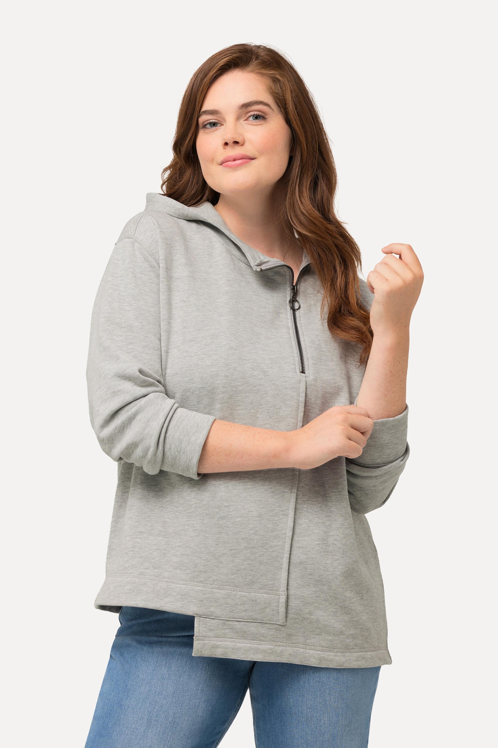 Ulla Popken  Hoodie, Zipper, Kapuze, Langarm, Biobaumwolle 