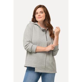 Ulla Popken  Sweat-shirt à capuche en coton bio. Fermeture à glissière et manches longues. 