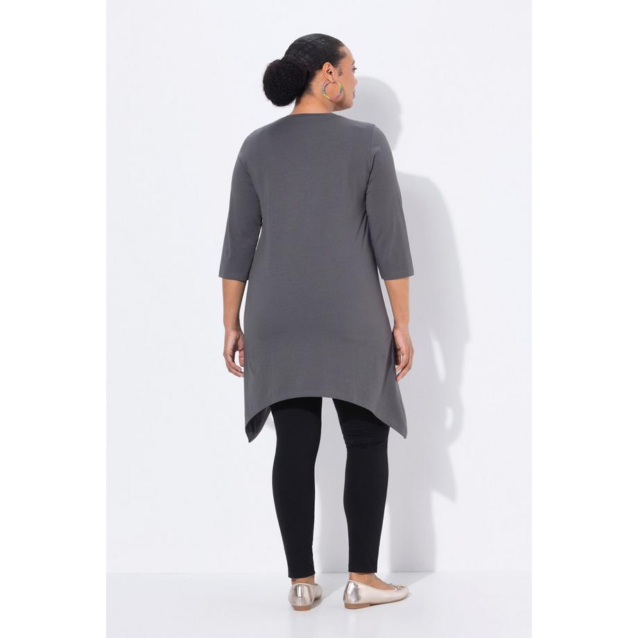 Ulla Popken Maglia lunga orlo asimmetrico linea ad A scollo a V manica 3/4  