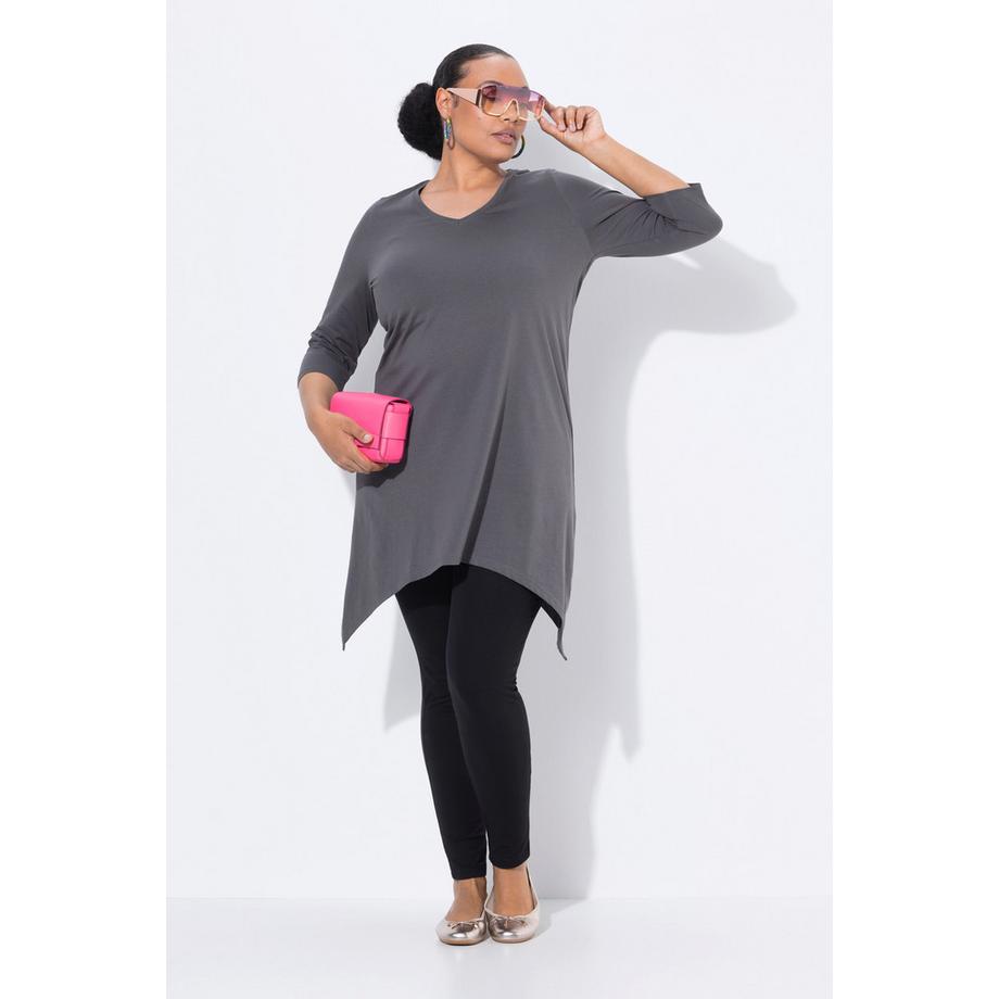 Ulla Popken Maglia lunga orlo asimmetrico linea ad A scollo a V manica 3/4  