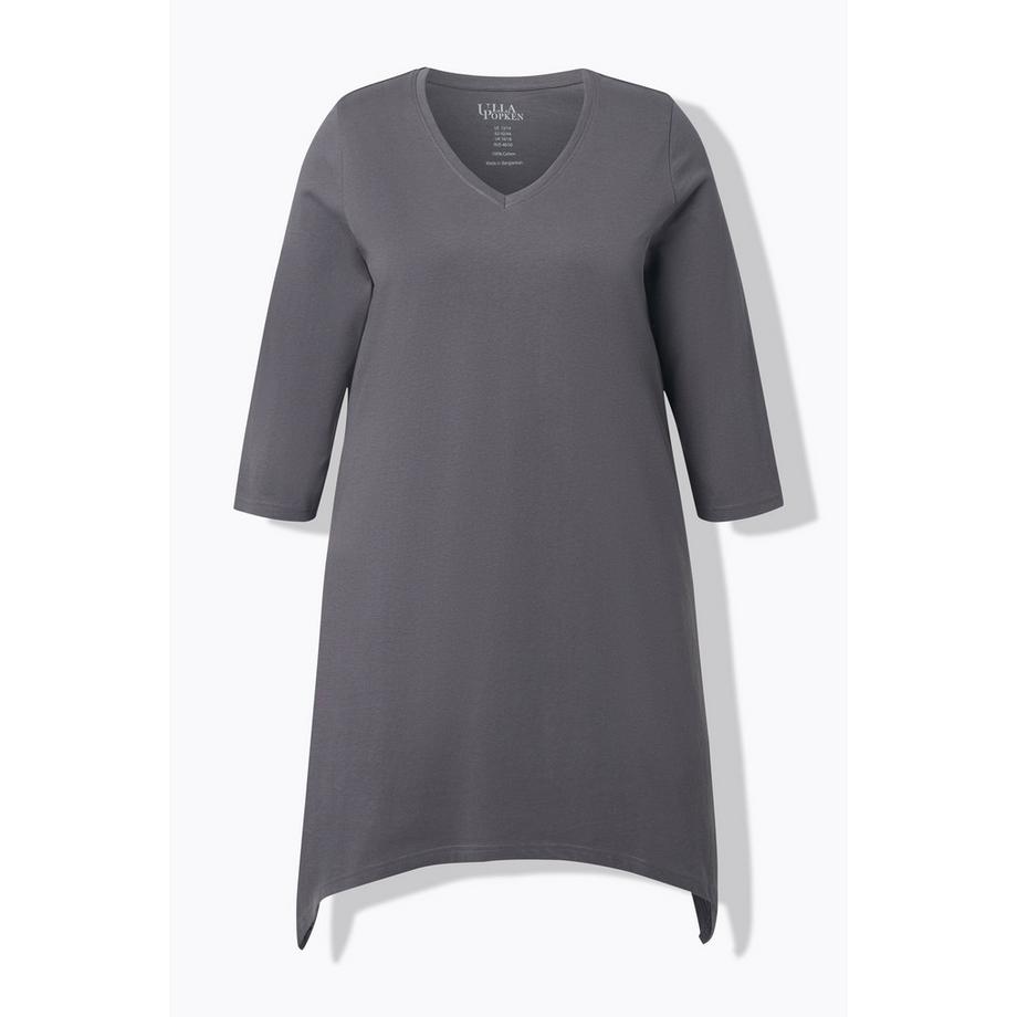 Ulla Popken Maglia lunga orlo asimmetrico linea ad A scollo a V manica 3/4  