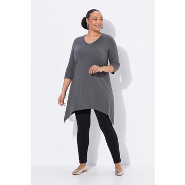 Longshirt, Zipfelsaum, A-Linie, V-Ausschnitt, 3/4-Arm