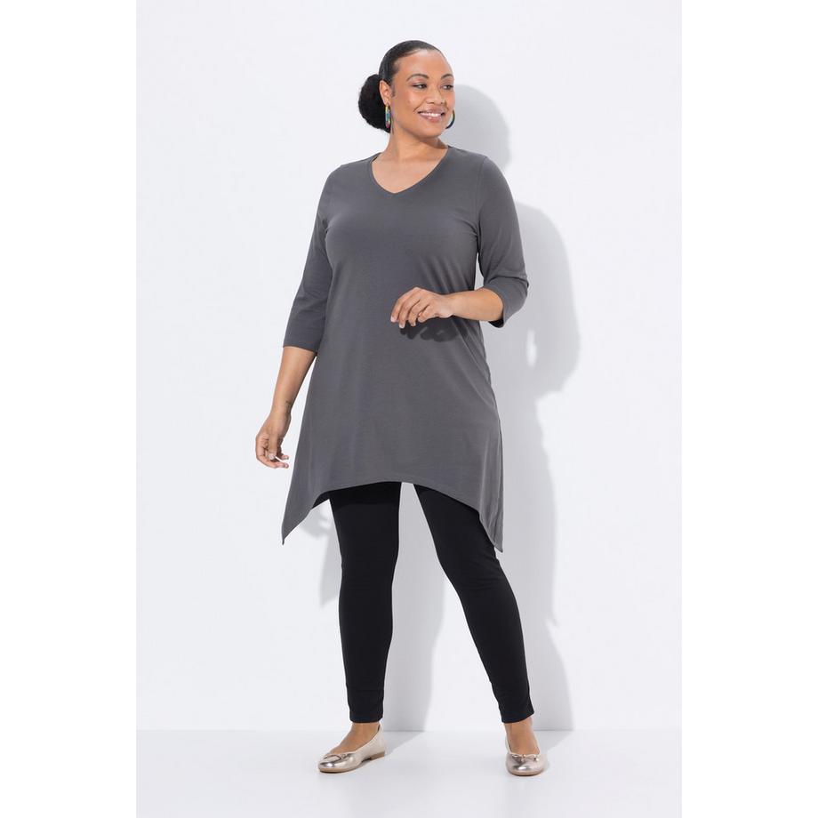 Ulla Popken Maglia lunga orlo asimmetrico linea ad A scollo a V manica 3/4  