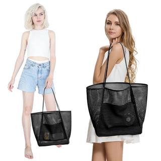 Only-bags.store Grosse Mesh Strandtasche mit Reissverschluss Innentasche  