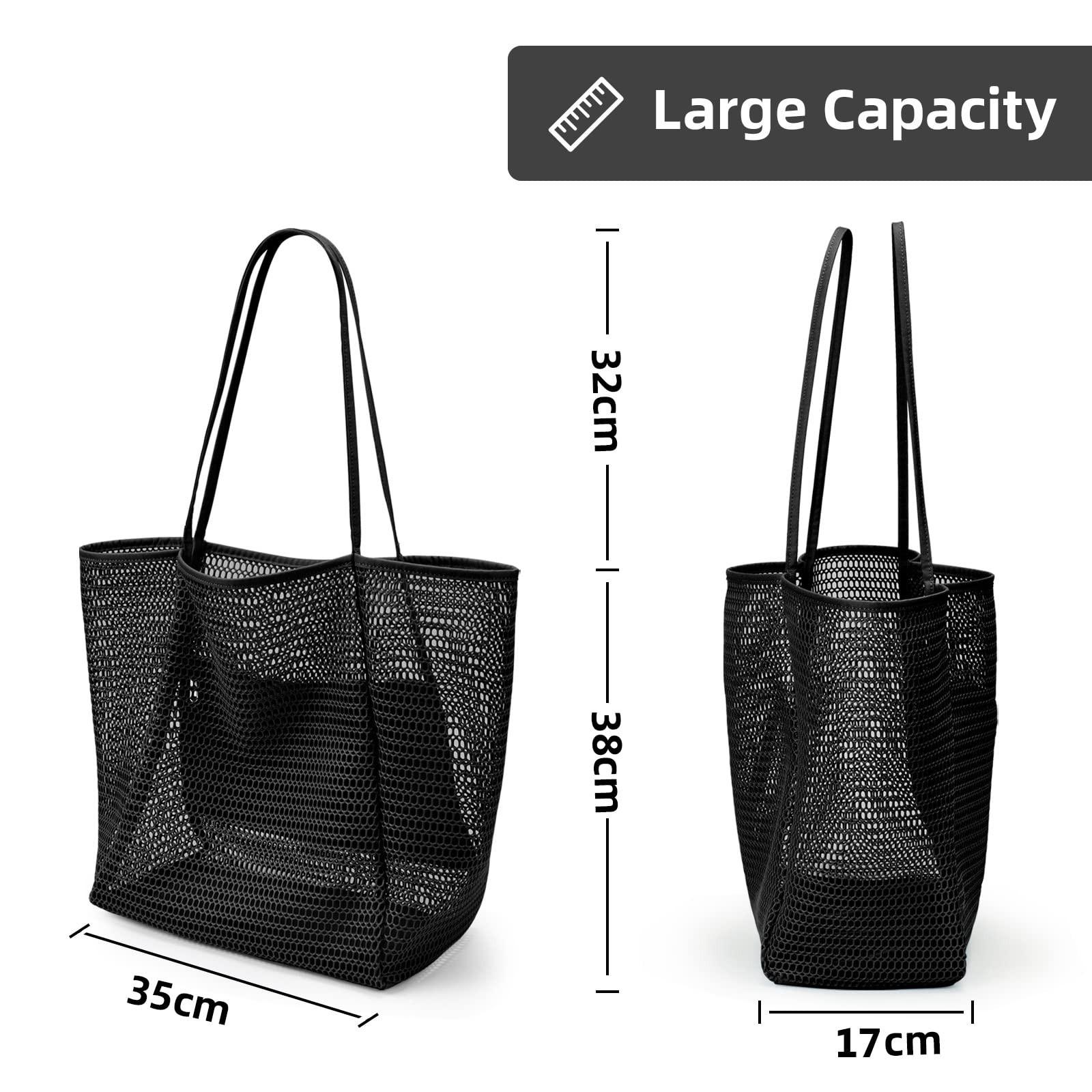 Only-bags.store Grosse Mesh Strandtasche mit Reissverschluss Innentasche  