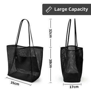 Only-bags.store Grosse Mesh Strandtasche mit Reissverschluss Innentasche  