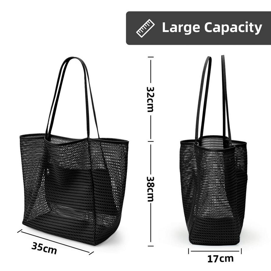 Only-bags.store Grand Sac de Plage en Maille avec Poche Intérieure Zippée  