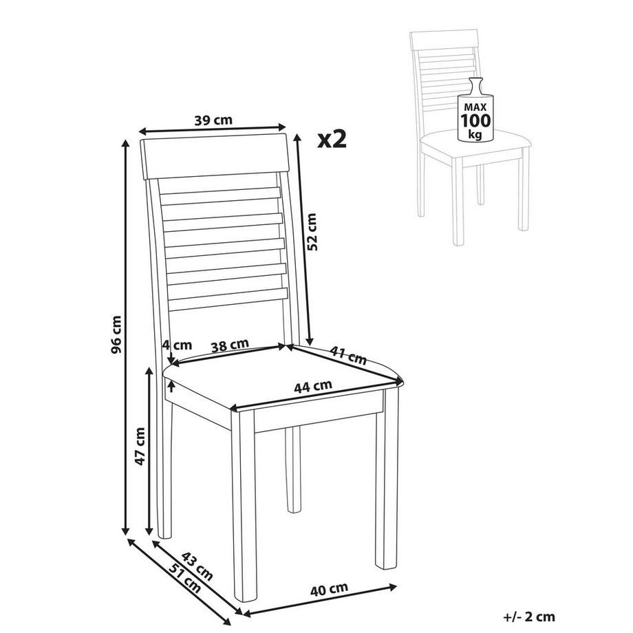 Beliani Lot de 2 chaises de salle à manger en Bois d'hévéa Cottage ORTLEY  