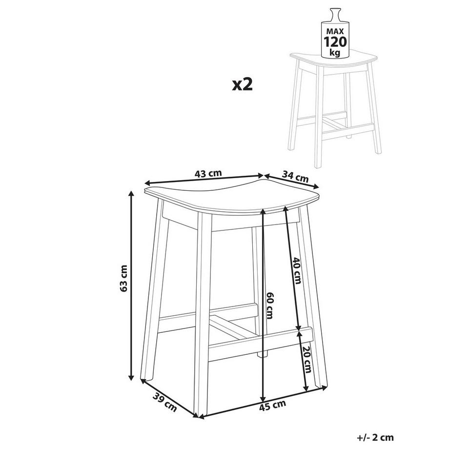 Beliani Lot de 2 tabourets de bar en Bois d'hévéa Minimaliste DIXON  