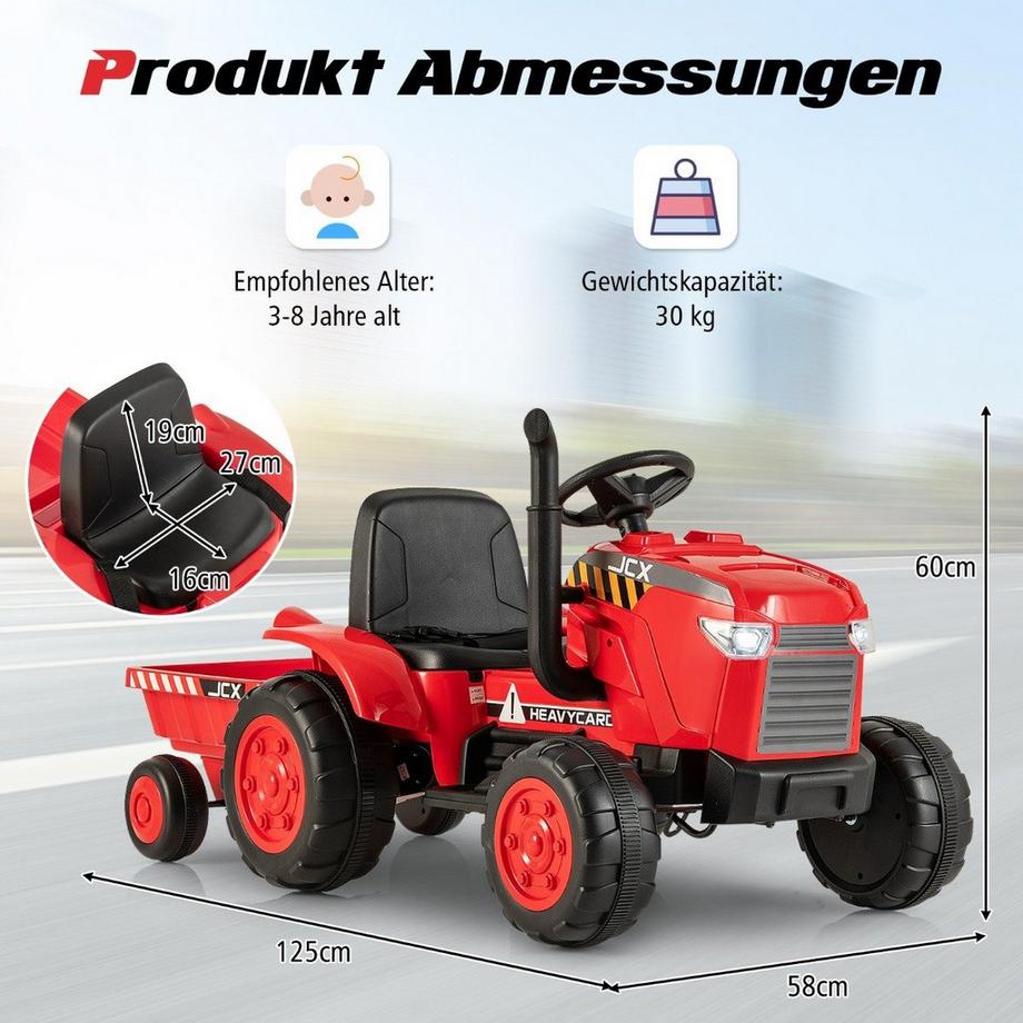 B2X  Tracteur électrique pour enfants 2 en 1 avec remorque et amp; Voiture jouet électrique télécommandée-rouge 