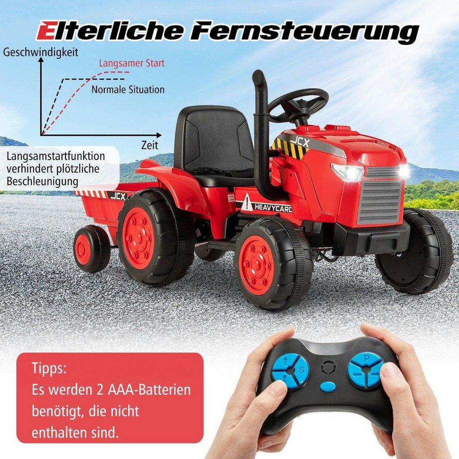 B2X  Tracteur électrique pour enfants 2 en 1 avec remorque et amp; Voiture jouet électrique télécommandée-rouge 