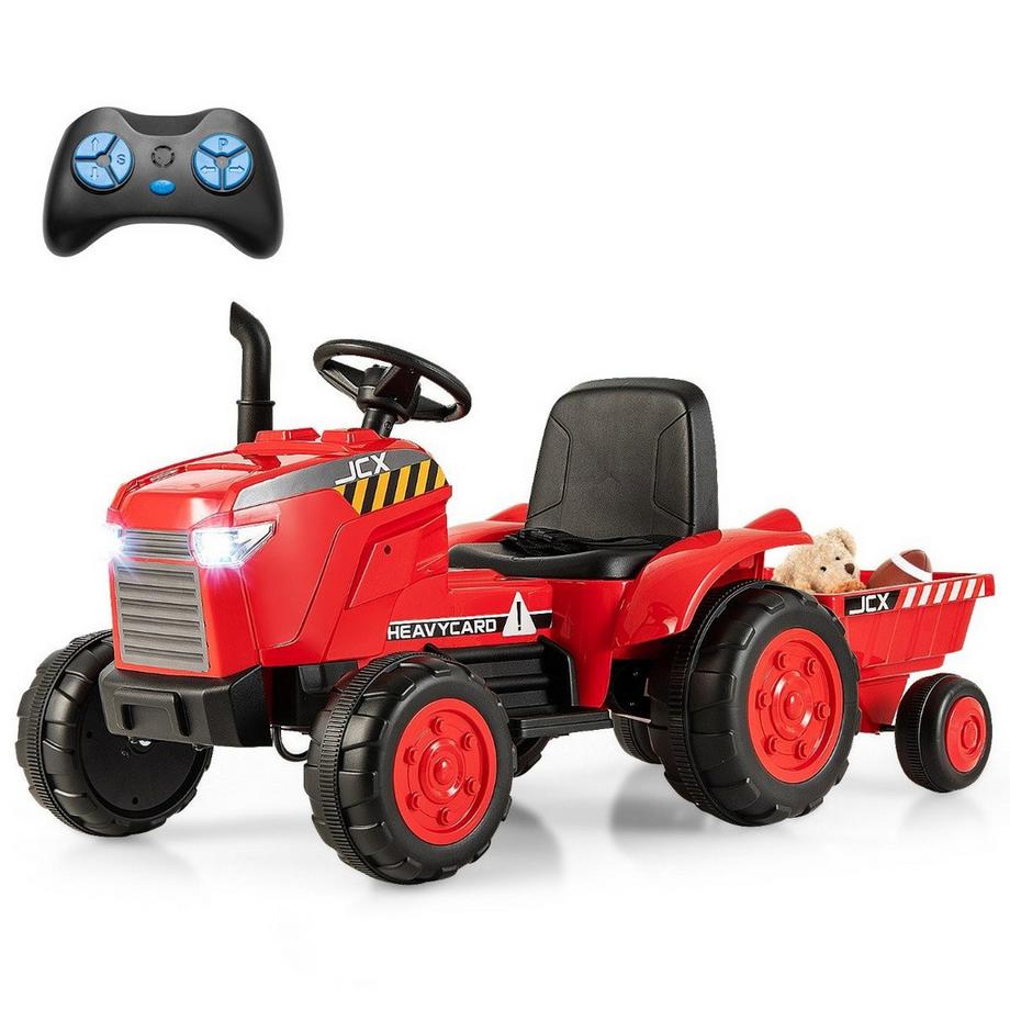 B2X  Tracteur électrique pour enfants 2 en 1 avec remorque et amp; Voiture jouet électrique télécommandée-rouge 