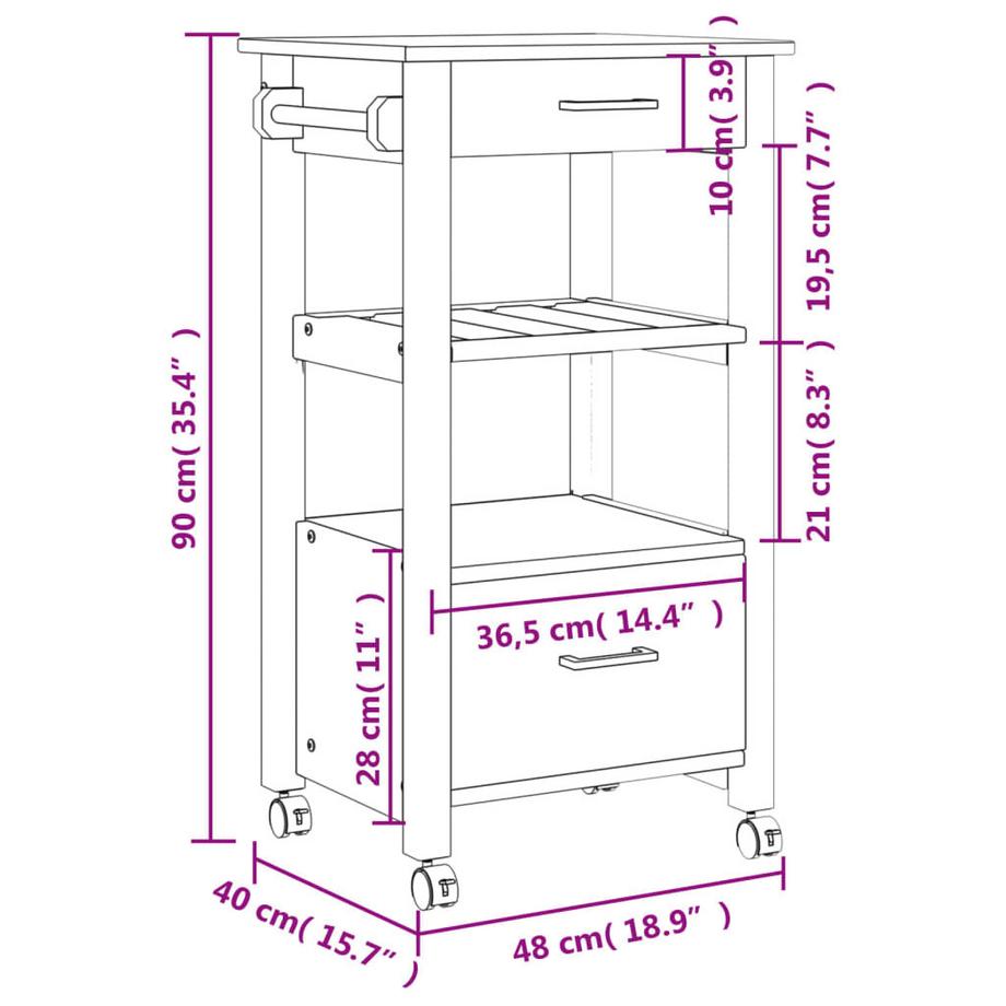 VidaXL Küchenwagen kiefernholz  