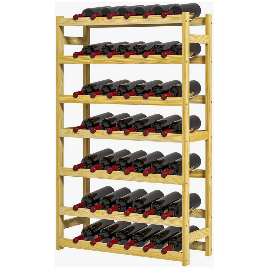 Casier à bouteilles, 63 x 25 x 102 cm, casier à bouteilles pour 42 bouteilles de vin, avec 7 niveaux, étagère sur pied, porte-bouteilles avec protection anti-basculement, bois, naturel