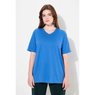 Ulla Popken  T-shirt di cotone biologico in confezione doppia con scollo a V e mezze maniche 