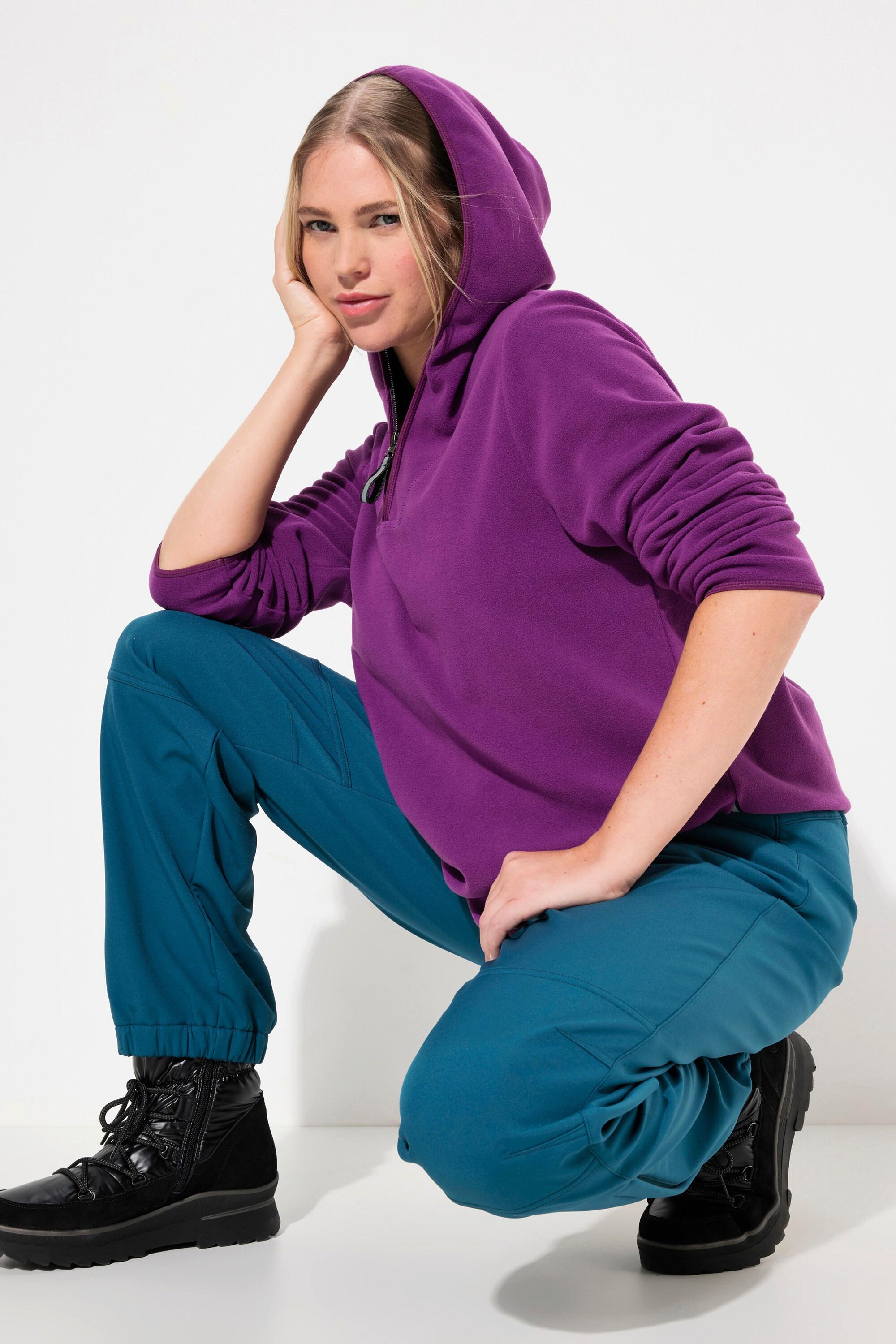 Ulla Popken Fleece Troyer Kurz Oversized Kapuze Langarm Recycelt  