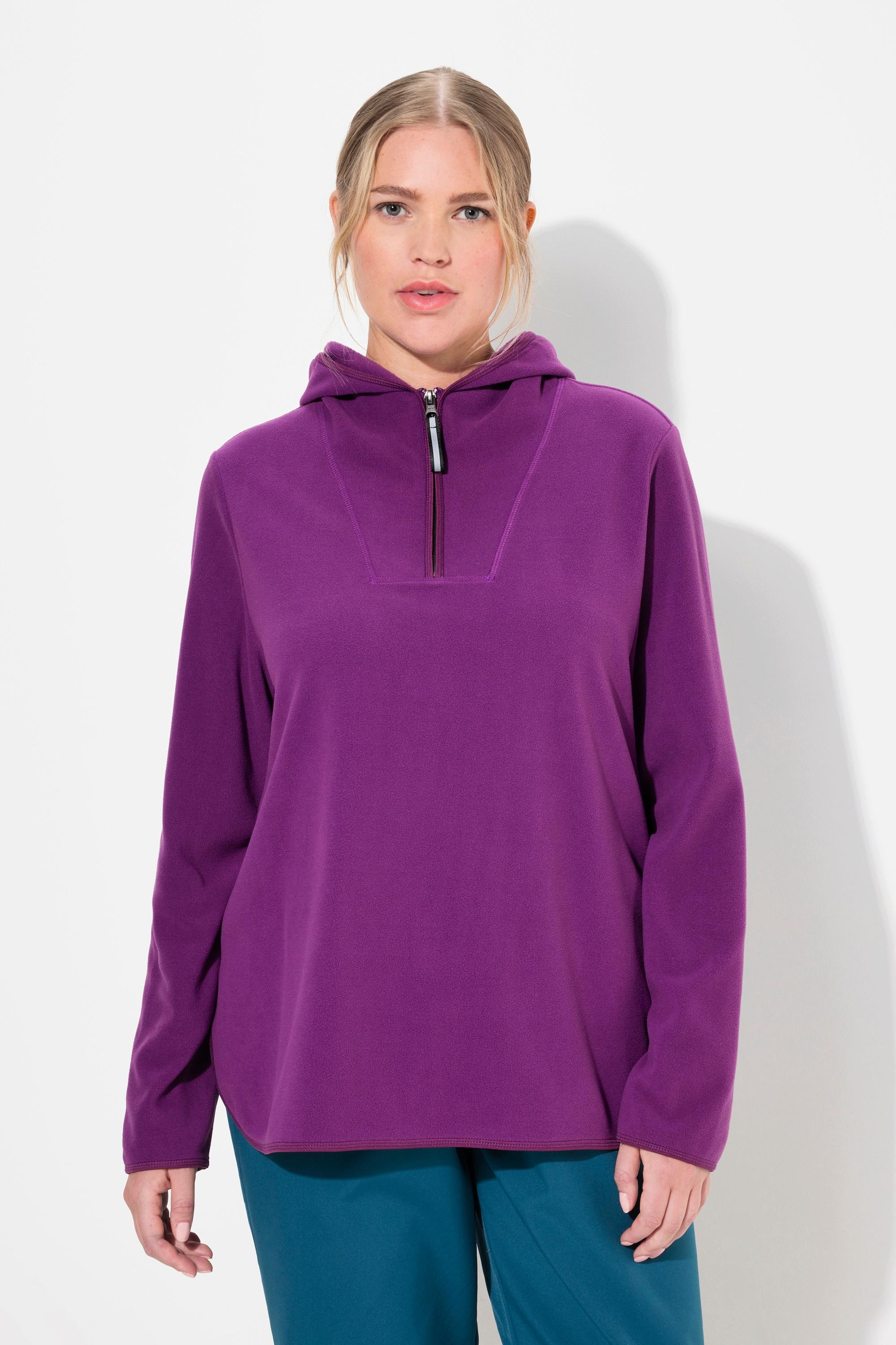 Ulla Popken  Pullover polo dal taglio corto e oversize con cappuccio, maniche lunghe e materiale riciclato 