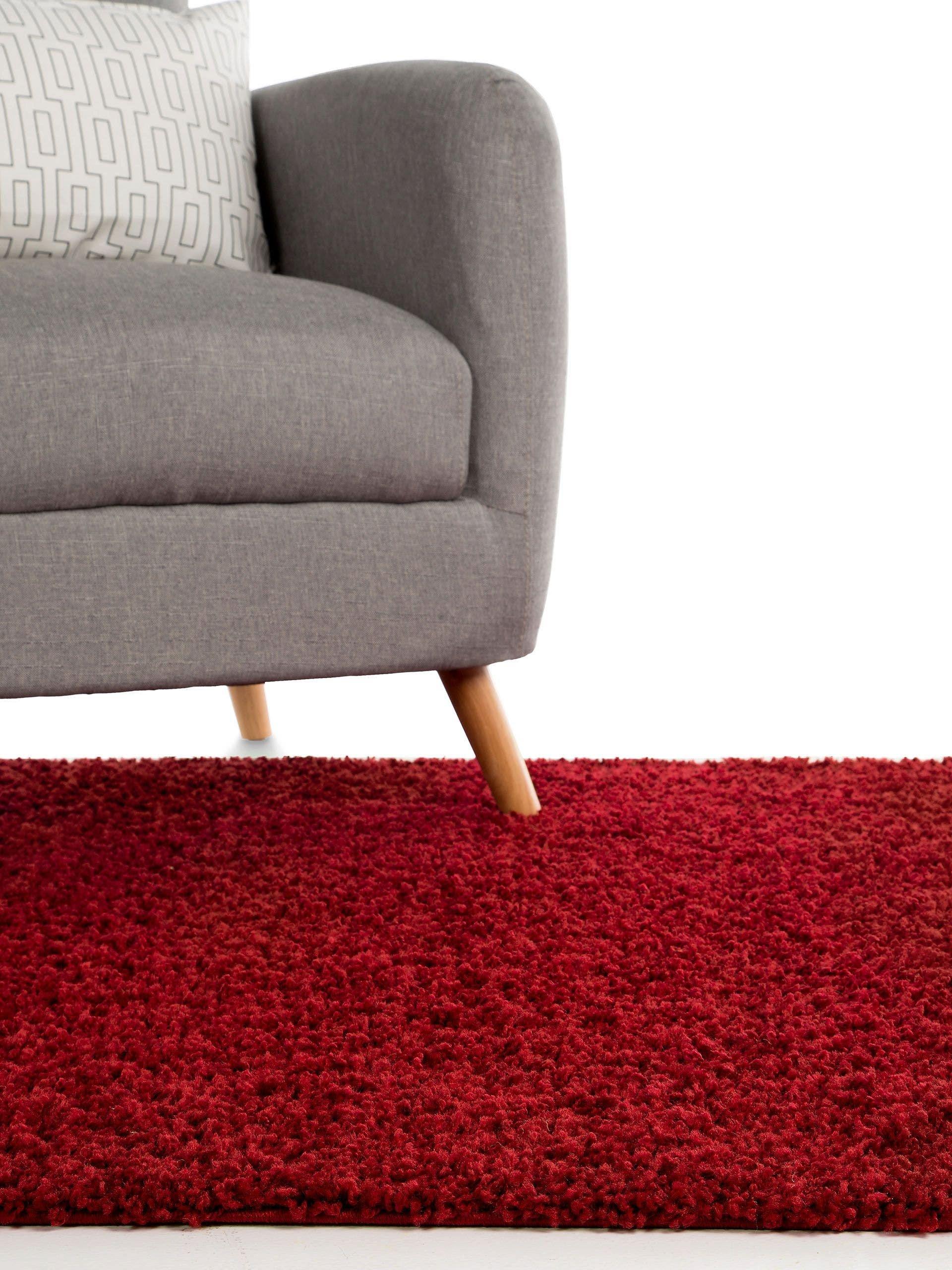 Benuta Tapis à poils longs Swirls Rouge foncé  