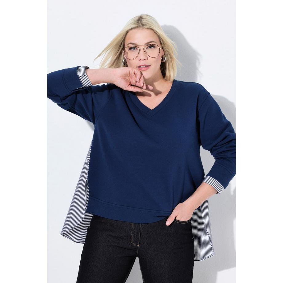 Ulla Popken Sweat-shirt 2-en-1 Col V Manches Longues  