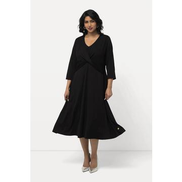 Robe en jersey avec drapé, décolleté en V et manches 3/4