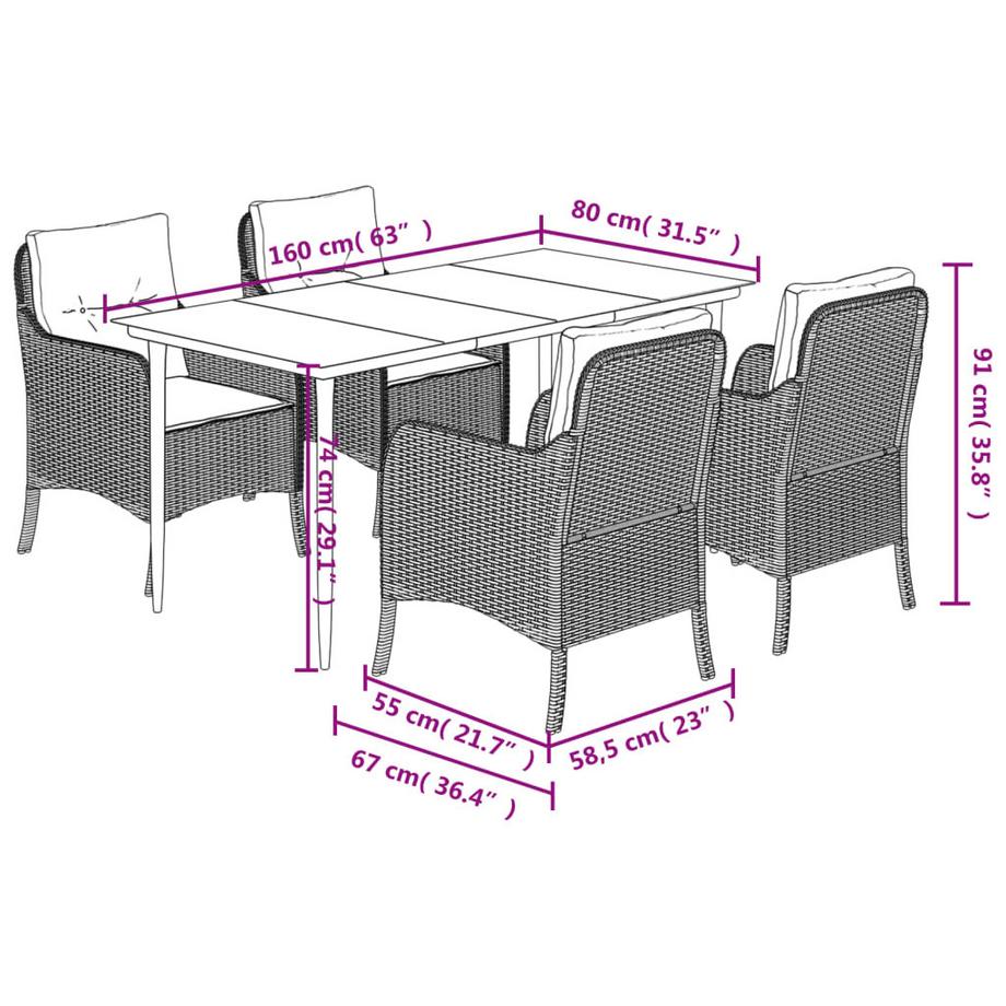 VidaXL set da pranzo da giardino Polirattan  