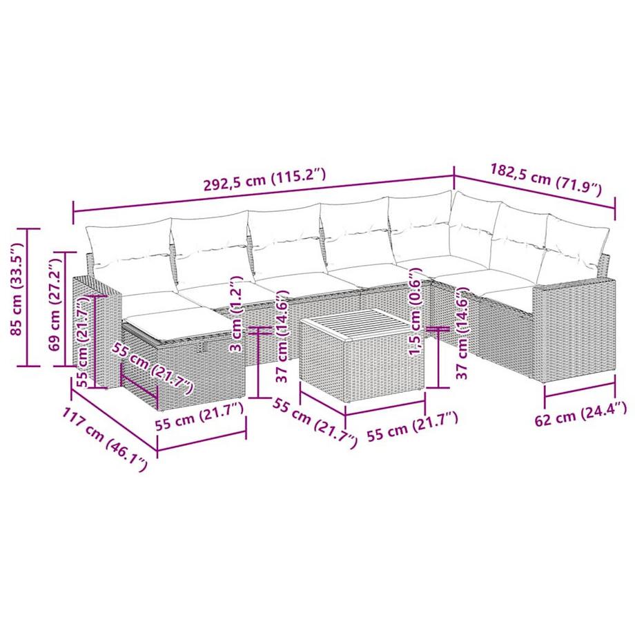 VidaXL set di divani da giardino Polirattan  