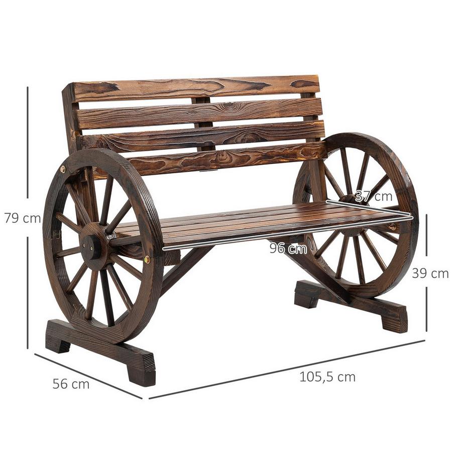 Northio Banc De Jardin Banc En Bois 2 Places Avec Accoudoirs De Roue De Chariot De Style Maison De Campagne, Bois De Sapin, Marron, 105,5X56X79Cm  