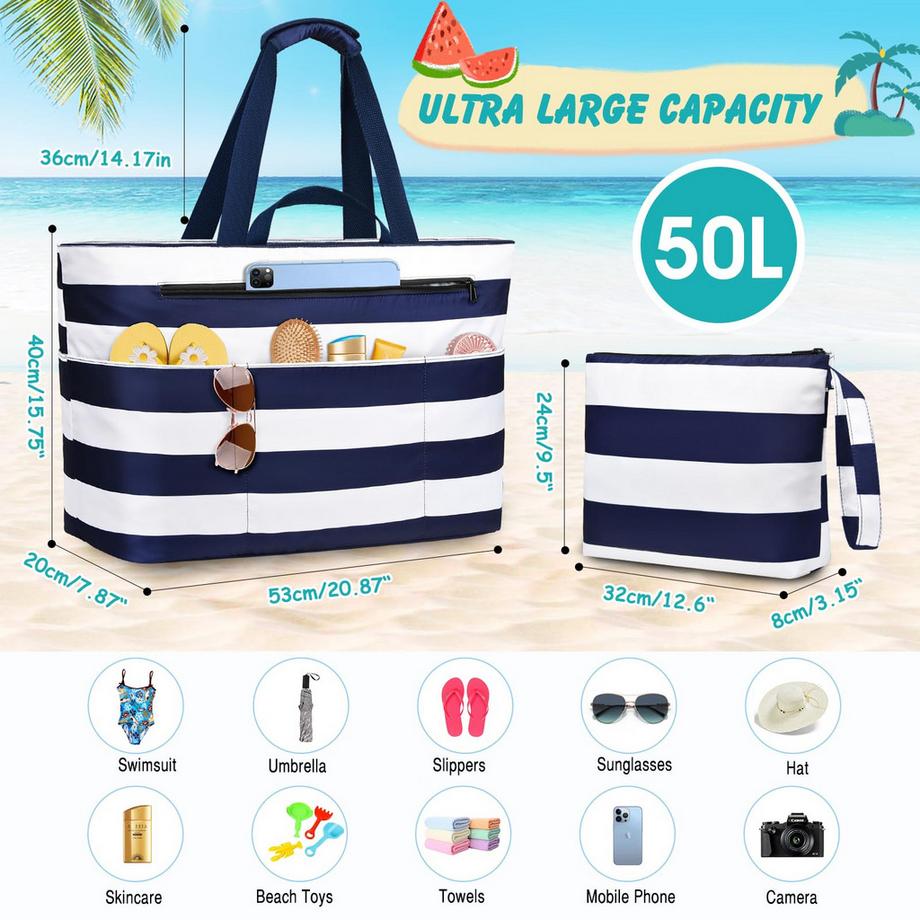 Only-bags.store Extra grosse Strandtasche mit Reissverschluss  